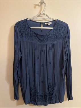 Northstyle Indigo Embroidered Long-Sleeve Peasant Blouse